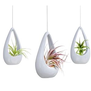 NEW! Ceramic Tear Drop Shape Air Hanging Small Plant Holder 3pc Set.